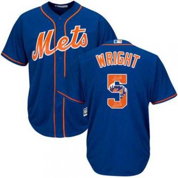 New York Mets #5 David Wright Blue Team Logo Fashion Stitched MLB Jersey