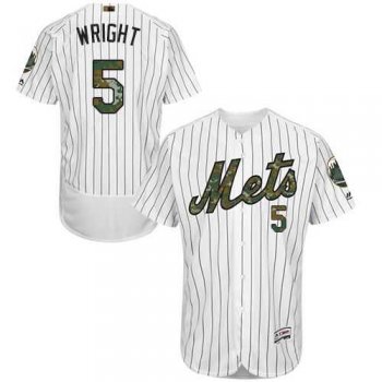 New York Mets #5 David Wright White(Blue Strip) Flexbase Authentic Collection Memorial Day Stitched MLB Jersey