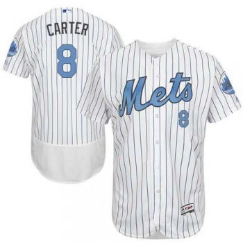 New York Mets #8 Gary Carter White(Blue Strip) Flexbase Authentic Collection Father's Day Stitched MLB Jersey