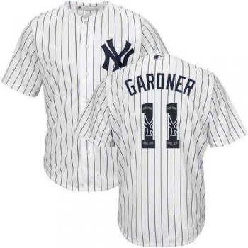 New York Yankees #11 Brett Gardner White Strip Team Logo Fashion Stitched MLB Jersey