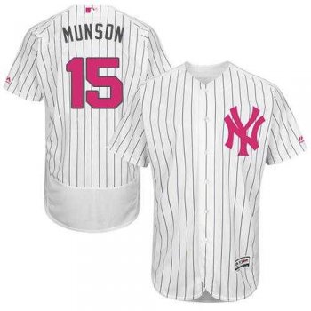 New York Yankees #15 Thurman Munson White Strip Flexbase Authentic Collection 2016 Mother's Day Stitched Baseball Jersey