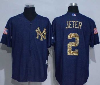 New York Yankees #2 Derek Jeter Denim Blue Salute to Service Stitched Baseball Jersey