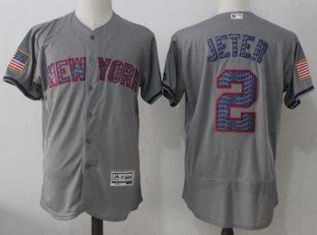 New York Yankees #2 Derek Jeter Grey Fashion Stars & Stripes Flexbase Authentic Stitched MLB Jersey