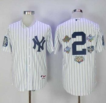 New York Yankees #2 Derek Jeter White Strip Five Times World Series Champion Stitched MLB Jersey