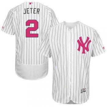 New York Yankees #2 Derek Jeter White Strip Flexbase Authentic Collection 2016 Mother's Day Stitched Baseball Jersey