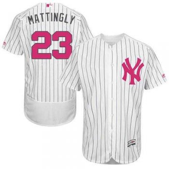 New York Yankees #23 Don Mattingly White Strip Flexbase Authentic Collection 2016 Mother's Day Stitched Baseball Jersey