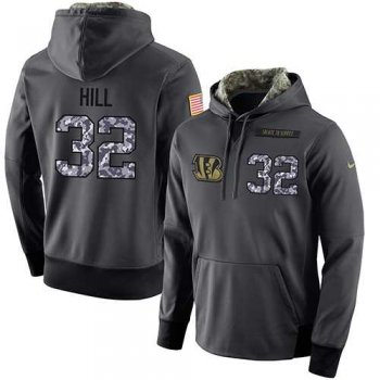 NFL Men's Nike Cincinnati Bengals #32 Jeremy Hill Stitched Black Anthracite Salute to Service Player Performance Hoodie