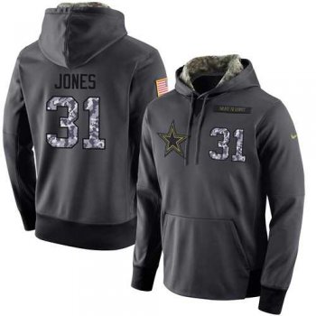 NFL Men's Nike Dallas Cowboys #31 Byron Jones Stitched Black Anthracite Salute to Service Player Performance Hoodie