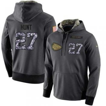 NFL Men's Nike Kansas City Chiefs #27 Kareem Hunt Stitched Black Anthracite Salute to Service Player Performance Hoodie