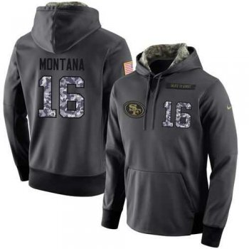 NFL Men's Nike San Francisco 49ers #16 Joe Montana Stitched Black Anthracite Salute to Service Player Performance Hoodie