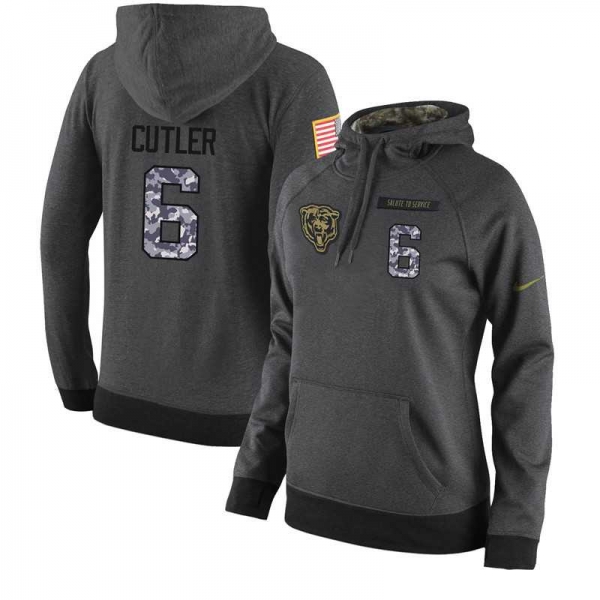 NFL Women's Nike Chicago Bears #6 Jay Cutler Stitched Black Anthracite Salute to Service Player Performance Hoodie