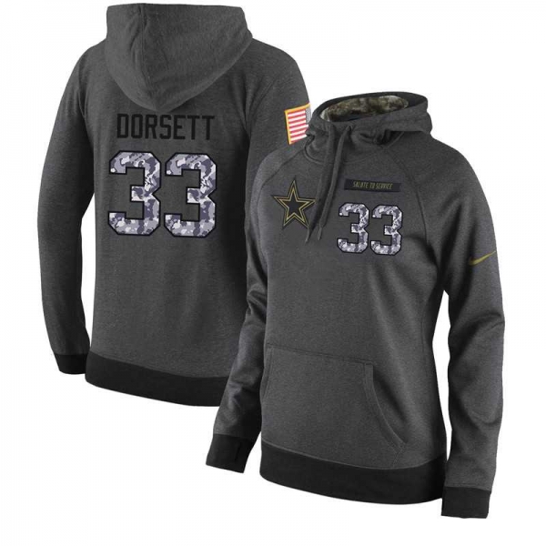 NFL Women's Nike Dallas Cowboys #33 Tony Dorsett Stitched Black Anthracite Salute to Service Player Performance Hoodie