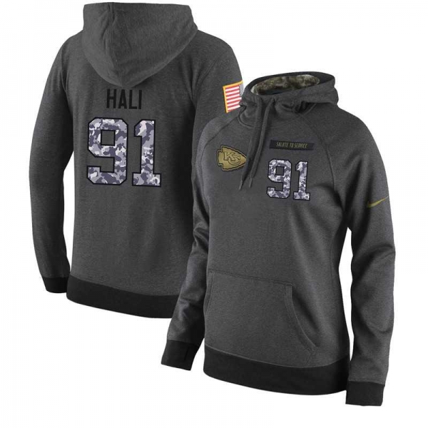 NFL Women's Nike Kansas City Chiefs #91 Tamba Hali Stitched Black Anthracite Salute to Service Player Performance Hoodie