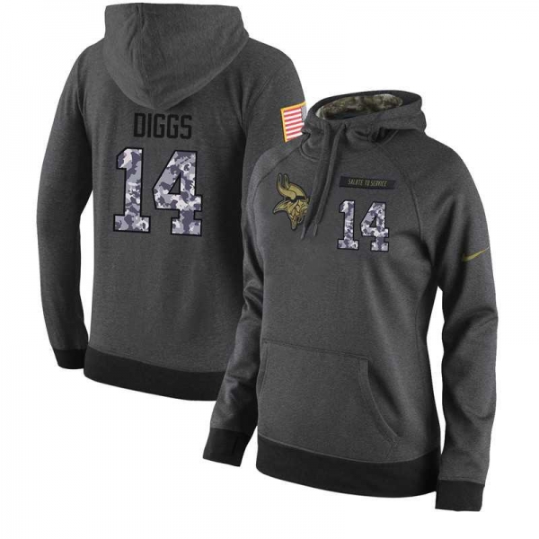 NFL Women's Nike Minnesota Vikings #14 Stefon Diggs Stitched Black Anthracite Salute to Service Player Performance Hoodie