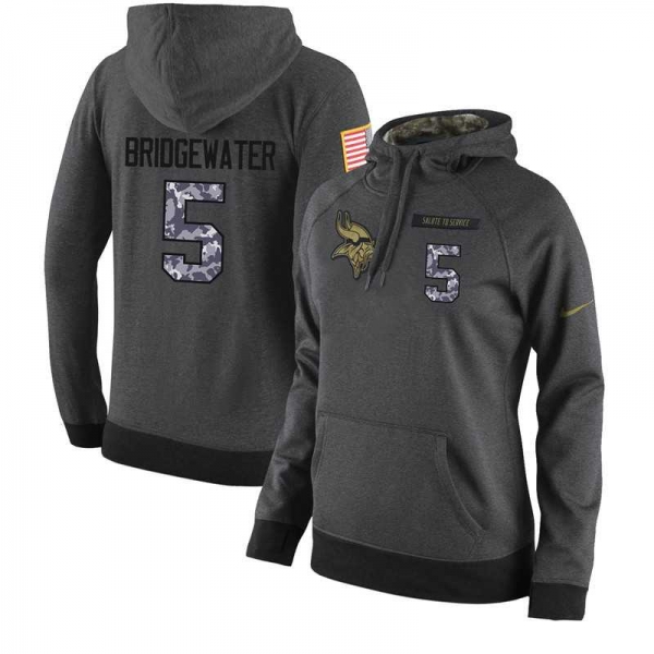 NFL Women's Nike Minnesota Vikings #5 Teddy Bridgewater Stitched Black Anthracite Salute to Service Player Performance Hoodie