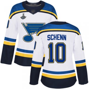 Blues #10 Brayden Schenn White Road Authentic Stanley Cup Champions Women's Stitched Hockey Jersey