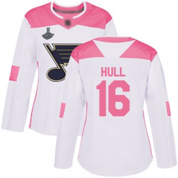 Blues #16 Brett Hull White/Pink Authentic Fashion Stanley Cup Champions Women's Stitched Hockey Jersey