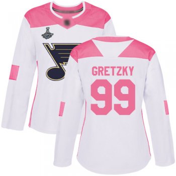 Blues #99 Wayne Gretzky White/Pink Authentic Fashion Stanley Cup Final Bound Women's Stitched Hockey Jersey