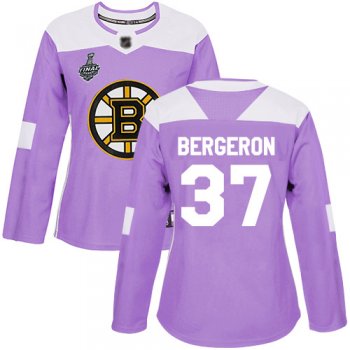 Bruins #37 Patrice Bergeron Purple Authentic Fights Cancer Stanley Cup Final Bound Women's Stitched Hockey Jersey