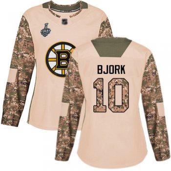 Bruins #10 Anders Bjork Camo Authentic 2017 Veterans Day Stanley Cup Final Bound Women's Stitched Hockey Jersey