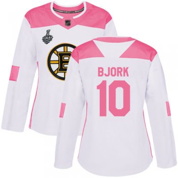 Bruins #10 Anders Bjork White/Pink Authentic Fashion Stanley Cup Final Bound Women's Stitched Hockey Jersey