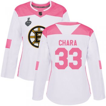 Bruins #33 Zdeno Chara White/Pink Authentic Fashion Stanley Cup Final Bound Women's Stitched Hockey Jersey