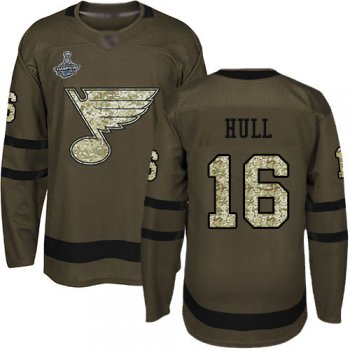 Youth Blues #16 Brett Hull Green Salute to Service Stanley Cup Champions Stitched Youth Hockey Jersey