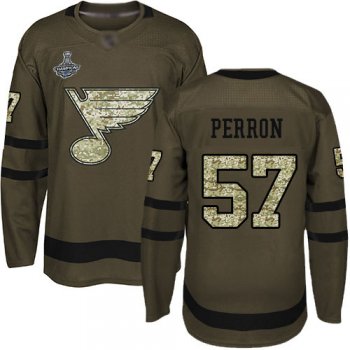 Youth Blues #57 David Perron Green Salute to Service Stanley Cup Final Bound Stitched Youth Hockey Jersey