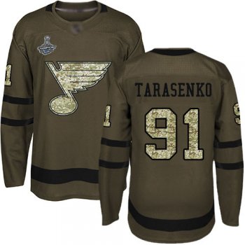 Youth Blues #91 Vladimir Tarasenko Green Salute to Service Stanley Cup Final Bound Stitched Youth Hockey Jersey