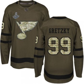 Youth Blues #99 Wayne Gretzky Green Salute to Service Stanley Cup Champions Stitched Youth Hockey Jersey