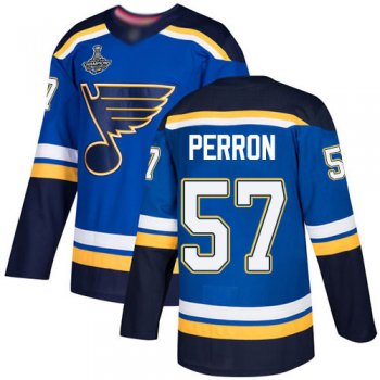 Youth Blues #57 David Perron Blue Home Authentic Stanley Cup Champions Stitched Youth Hockey Jersey