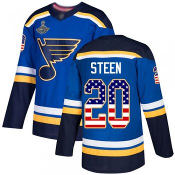 Youth Blues #20 Alexander Steen Blue Home Authentic USA Flag Stanley Cup Final Bound Stitched Youth Hockey Jersey