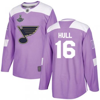 Youth Blues #16 Brett Hull Purple Authentic Fights Cancer Stanley Cup Champions Stitched Youth Hockey Jersey