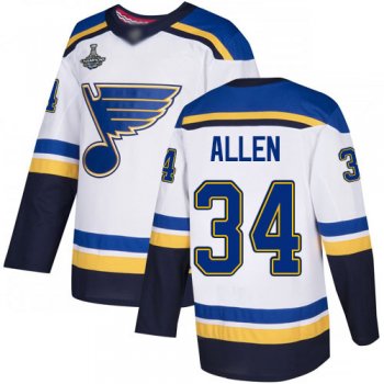 Youth Blues #34 Jake Allen White Road Authentic Stanley Cup Champions Stitched Youth Hockey Jersey