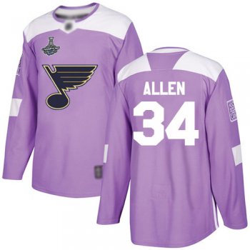 Youth Blues #34 Jake Allen Purple Authentic Fights Cancer Stanley Cup Champions Stitched Youth Hockey Jersey