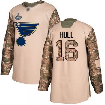 Youth Blues #16 Brett Hull Camo Authentic 2017 Veterans Day Stanley Cup Champions Stitched Youth Hockey Jersey