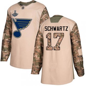 Youth Blues #17 Jaden Schwartz Camo Authentic 2017 Veterans Day Stanley Cup Champions Stitched Youth Hockey Jersey