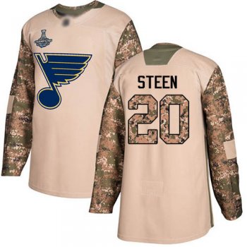 Youth Blues #20 Alexander Steen Camo Authentic 2017 Veterans Day Stanley Cup Champions Stitched Youth Hockey Jersey