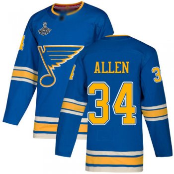 Youth Blues #34 Jake Allen Blue Alternate Authentic Stanley Cup Champions Stitched Youth Hockey Jersey