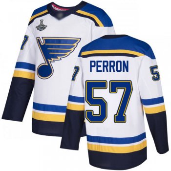 Youth Blues #57 David Perron White Road Authentic Stanley Cup Champions Stitched Youth Hockey Jersey