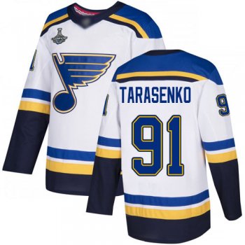 Youth Blues #91 Vladimir Tarasenko White Road Authentic Stanley Cup Champions Stitched Youth Hockey Jersey