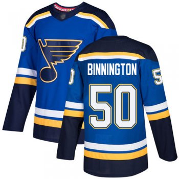 Youth Blues #50 Jordan Binnington Blue Home Authentic Stitched Youth Hockey Jersey