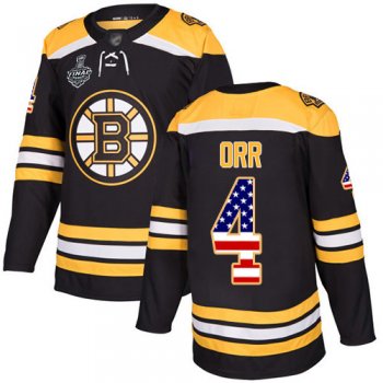 Youth Bruins #4 Bobby Orr Black Home Authentic USA Flag Stanley Cup Final Bound Youth Stitched Hockey Jersey