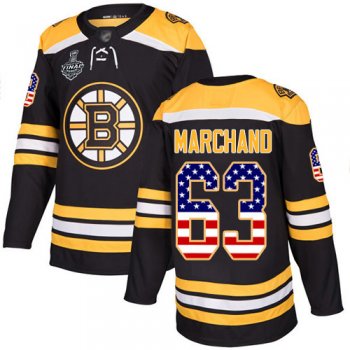 Youth Bruins #63 Brad Marchand Black Home Authentic USA Flag Stanley Cup Final Bound Youth Stitched Hockey Jersey