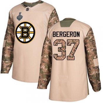 Youth Bruins #37 Patrice Bergeron Camo Authentic 2017 Veterans Day Stanley Cup Final Bound Youth Stitched Hockey Jersey