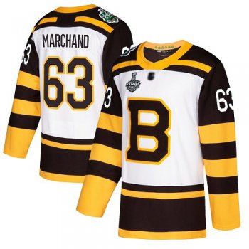 Youth Bruins #63 Brad Marchand White Authentic 2019 Winter Classic Stanley Cup Final Bound Youth Stitched Hockey Jersey