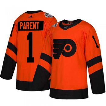 Youth Adidas Flyers #1 Bernie Parent Orange Authentic 2019 Stadium Series Stitched Youth NHL Jersey