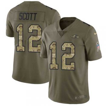 Nike Baltimore Ravens #12 Jaleel Scott Olive Camo Men's Stitched NFL Limited 2017 Salute To Service Jersey