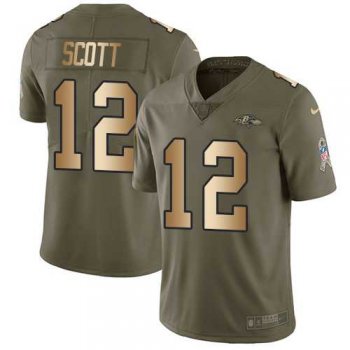 Nike Baltimore Ravens #12 Jaleel Scott Olive Gold Men's Stitched NFL Limited 2017 Salute To Service Jersey