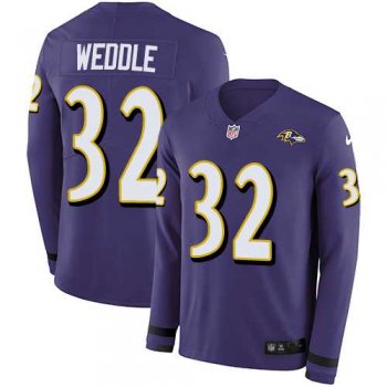 Nike Baltimore Ravens #32 Eric Weddle Purple Team Color Men's Stitched NFL Limited Therma Long Sleeve Jersey